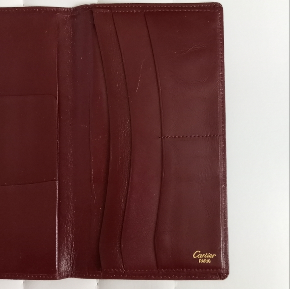 Cartier Bordeaux Leather Checkbook Long Wallet with gold accents - Picture 7 of 12
